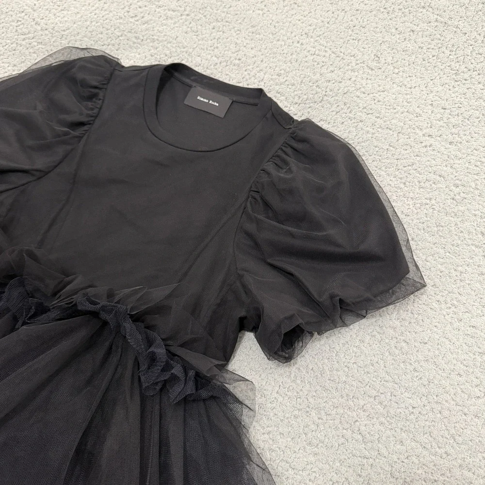 Simone Rocha Black Tulle Puff Sleeve Peplum Top Avant-Garde Tee Blouse Medium - Picture 3 of 11